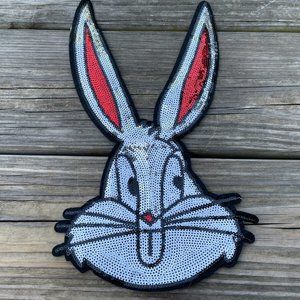 Bunny Patches Iron On Sequin Silver/Red Tone Patches For Jackets Clothes Craft